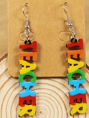 TEACHER Rainbow Letter Acrylic Dangle Earrings